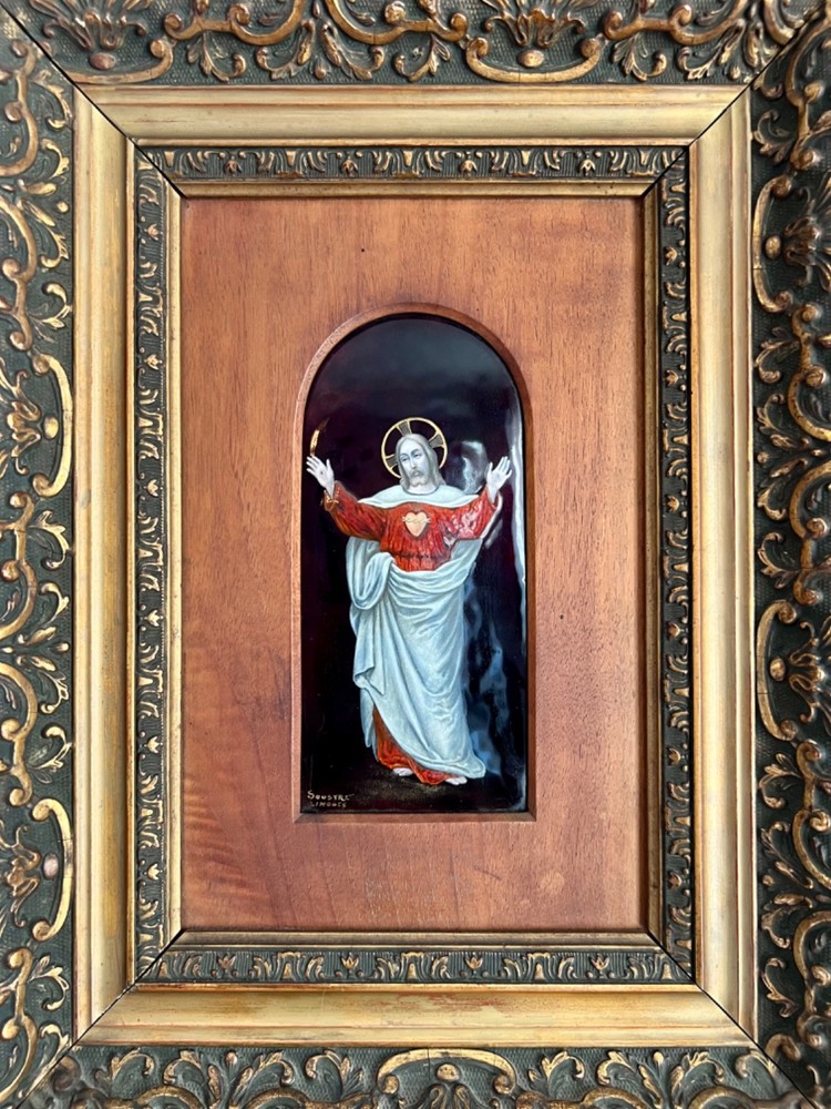 Jesus Christ, Antique Limoges Enamel on Copper, A. Soustre Signed 19th Century