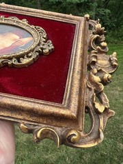 VTG Hollywood Regency Rococo Gold Gilt Ornate Framed Velvet Cameo Lady Wall Art