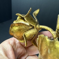 Pair Of Italian Tole Metal Rose Wall Hook Antique Gold Finish 6″ MCM VTG