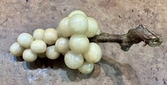 Vintage Alabaster Stone Grape Cluster w/ Wood Stem • Marble • Italy