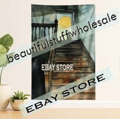 Gothic Wall Tapestry Lonely Stairwell eerie dim golden lighting 59X82 in