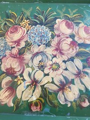 Vintage 1940’s large hand painted tole tray 26 1/4x 18 1/4 x 1,5 inches.