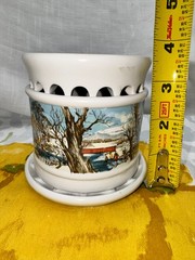 Made In Brazil Ceramic Potpourri Jar Scenic Winter Landscape Covered Dish 3.5 In