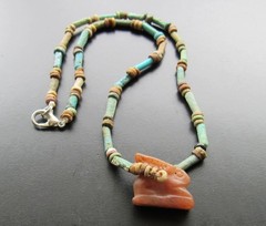 NILE Ancient Egyptian Rabbit Amulet Mummy Bead Necklace ca 600 BC