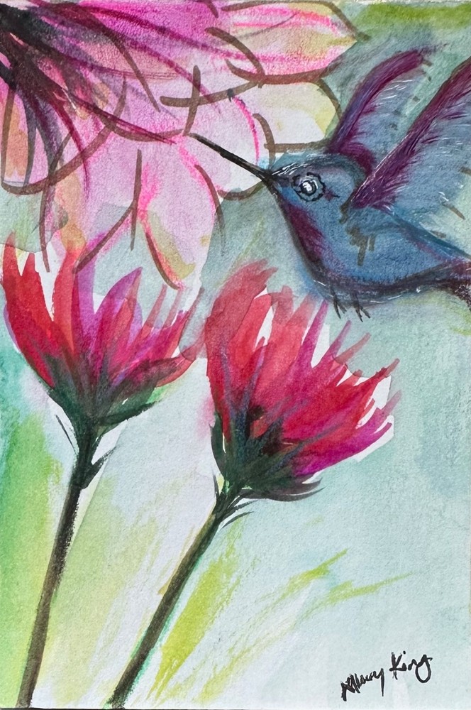 Watercolor ACEO Original Painting by Mary King – Hummingbird