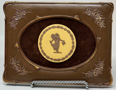 WEDGWOOD Cane Yellow & Brown Jasperware Dancing Hours Medallion Plaque, Framed