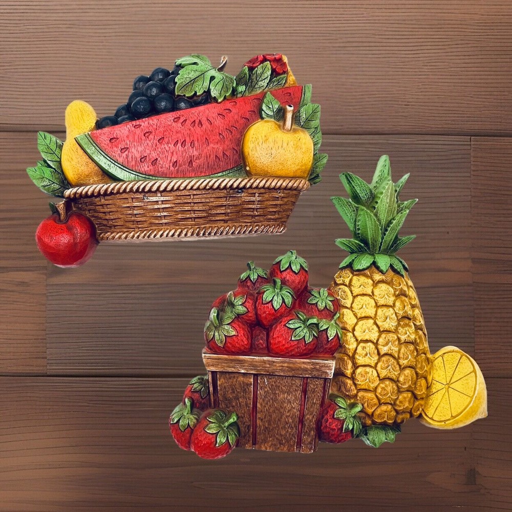 VTG 1975 Homco/Syroco #7350 #73510 USA 2pc Fruit Wall Hanging Plaques Farmhouse