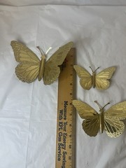 Home Interiors Butterfly Gold Tone Metal Tin 3D Wall Decor Set Of 3 MCM Boho Vtg