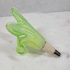 Vtg Murano 3pcs Crystal Flower Cork Stopper Pink Blue Green Hand Blown Art Glass
