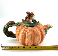 OCI 1990 Fall Pumpkin Squirrel Ceramic Teapot Orange 25oz