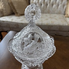 VINTAGE BLEIKRISTALL/HOFBAUER GERMANY LEAD CRYSTAL BYRD’S COLLECTION CANDY DISH