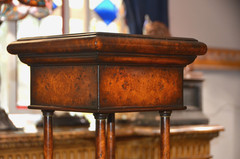 Neoclassical Wooden Walnut Burl & Bronze Pedestal Stand Tall 43 1/2 in