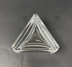 Vtg ATLANTIS Portugal Full Lead Crystal Triangle Trinket /Candy Dish MCM Style