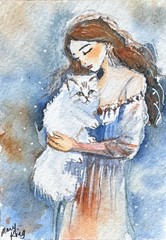 Original Watercolor ACEO Painting by Mary King – Cat Love