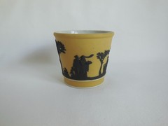 Antique Wedgwood Jasperware Yellow Buff Dip w/ Black Relief Jardiniere Cache Pot
