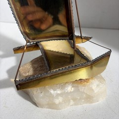 Vintage Mid Century Modern Brutalist Brass Trimaran Pontoon Sailboat Sculpture