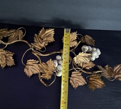 Vintage Italian Leaves Gold Gilt Tole Grapes Leaves Wall Decor MCM 16”x6.5”