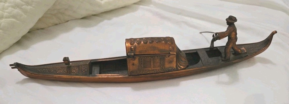 Vintage Gondola Gondolier Music Box Copper Color Plated READ Repair Project