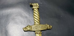 Antique Heavy Roma S.P.Q.R. Brass Knife Letter Opener, Romulus Remus wolf theme