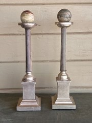 Grand Tour Neoclassical Carved Water Giltwood Columns With Marble Spheres – A Pa