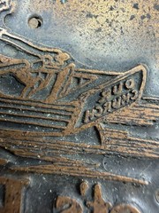 Copper Plated Wood Print Ink Block Boat Nautical Rowing Let’s Pull Together