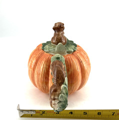OCI 1990 Fall Pumpkin Squirrel Ceramic Teapot Orange 25oz