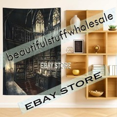 Dark Library Interior Tapestry books library candles gothic 39X59 in