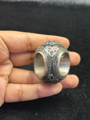Rare Islamic Writing Turquoise Ring Silver Plated Afghanistan Origin Size 9 US