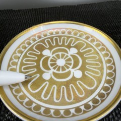 Porsgrund Norway Fine Porcelain 3inch Round Trinket Dish Plate Gold Accents VTG