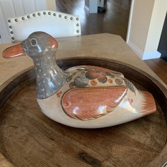Vintage Tonala Pottery Hand Painted Duck Mexico Folk Art Large