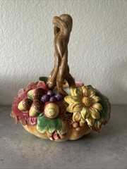 Fitz & Floyd Classic Autumn Splendor Basket Pumpkin Sunflowers Leaves Acorn