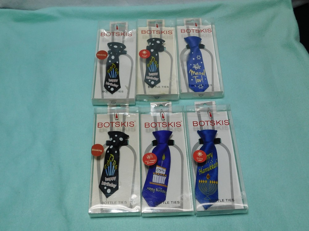 Lot of 6 Botskis Blinking Bottle Ties, New in the Original Packaging