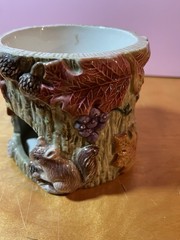 VTG Fitz and Floyd Woodland Fall Scene Owl Squirrel On Tree Stump Warmer EUC