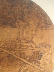 Antique Arts Crafts Flemish Art Pyrography Wood Wall Plaque Nouveau Scene 18 In