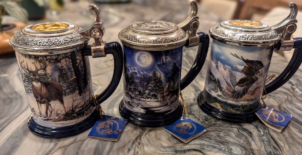 Franklin Mint Collector Wildife Tankards 3 In Lot Vintage