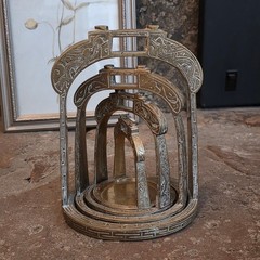Heavy Solid Brass Nesting Baskets Stirrups Asian Aged Patina Intricate Design