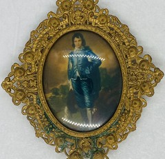 Antique Victorian Era Blue Boy Painting Brass Ornate Framed Art Decor Picture 7