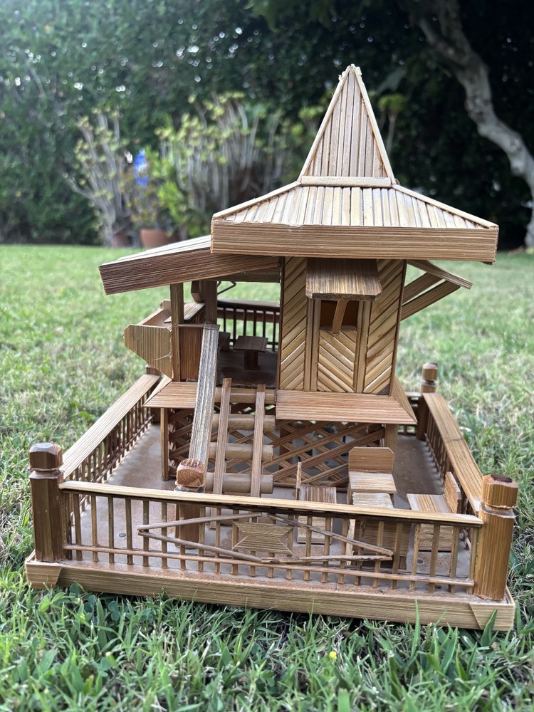 Traditional Intricate Asian/Doll Model house made of bamboo – has light inside