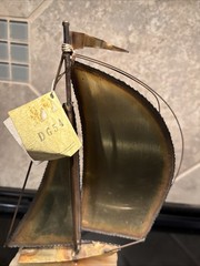 MCM John DeMott 10″ Sail Boat Brass Sculpture, Onyx Base, Signed