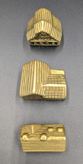 Vintage Set of (3) Miniature Solid Brass Collectible Houses/Buildings