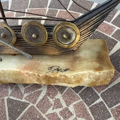 John DeMott Brass Sailboat On Onyx Viking Ship Sculpture Vintage Rare Type 13”
