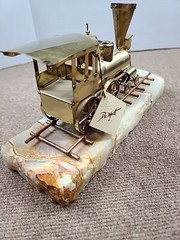 Vtg Signed DeMott Brass & Copper “Western Express” Train Sculpture on Onyx Base