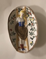 Vintage RISQUÉ LADY Behind Ceramic Dish Double Sided 6.25”x4”