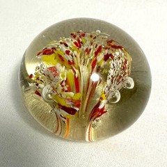 Hand Blown Art Glass Paperweight Orange Yellow White Abstract Art Glass Eye-Like