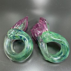 1995 Hand Blown Art Glass Amethyst Purple Flowers Set With Green Stems Signed