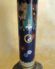 Pair of Antique Japanese Cloisonne Columns W/ Gilt Bases & Onyx Top Meiji c.1900