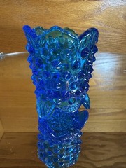 Vintage Fenton Colonial Blue Hobnail Toothpick Holder / Votive 3 Footed