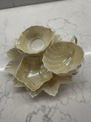 Belleek Irish Porcelain 12 Point Trinket Dish 3rd Black Mark & Seashell Cup