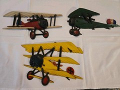 Lot of 3 Vintage Homco Airplane Wall Decor Cast Metal WWI Bi-Planes 1975 USA