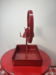 Vintage Red Metal Toleware Primitive Style Candle Holder Square Bottom Enamel